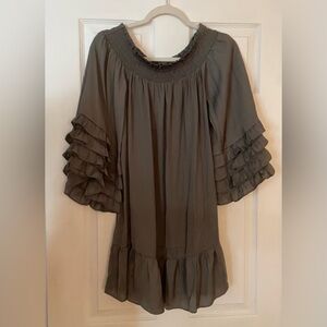 NWT Aakaa size small green dress with ruffle detail.